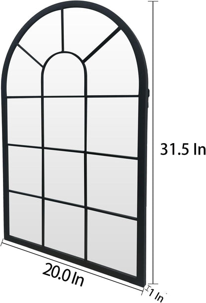 HQiJun Black Arched Window Mirror, Farmhouse Decorative Wall Mirrors for Living Room, Bedroom, Entryway, Bathroom Vanity, Fireplace Mantel, Window Pane Mirror Wall Decor (Black, 31.5 x 20 x1)