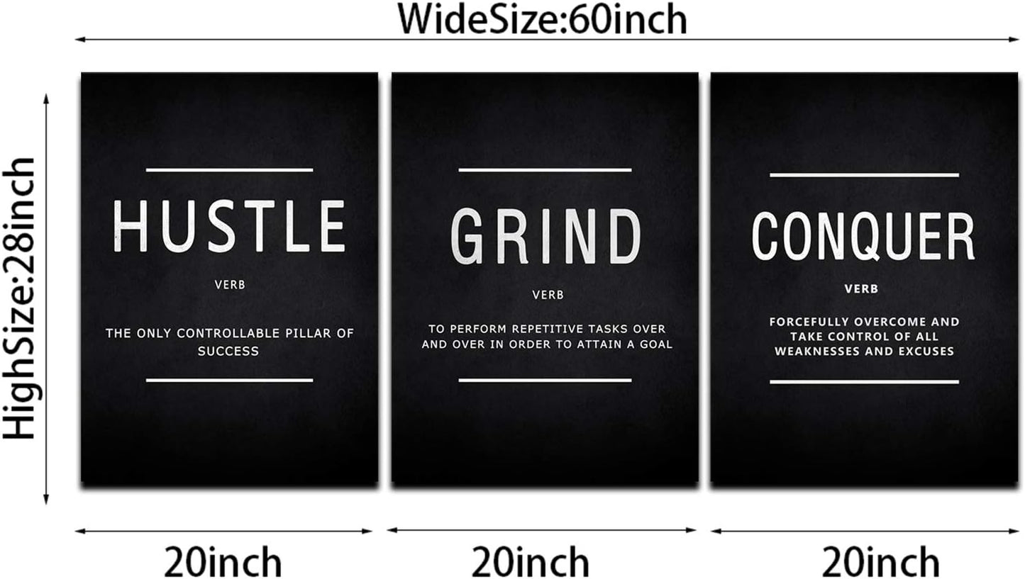 KAWAHONE Canvas Painting Wall Art, Grind Hustle Execution Motivational Wall Art Decoration Posters Prints for Living Room Bedroom, Office Decor, Gallery-Wrapped Canvas Art Set Framed Ready to Hang
