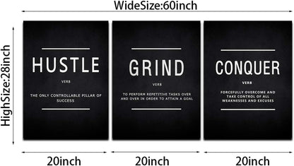 KAWAHONE Canvas Painting Wall Art, Grind Hustle Execution Motivational Wall Art Decoration Posters Prints for Living Room Bedroom, Office Decor, Gallery-Wrapped Canvas Art Set Framed Ready to Hang