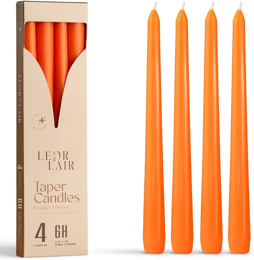 Leor & Lair Ivory Taper Candles - 4 Pack 10" Ivory Candlesticks - Unscented Cream Candle Sticks for Home Decoration, Holiday Tables, Weddings, Restaurants & Business Events