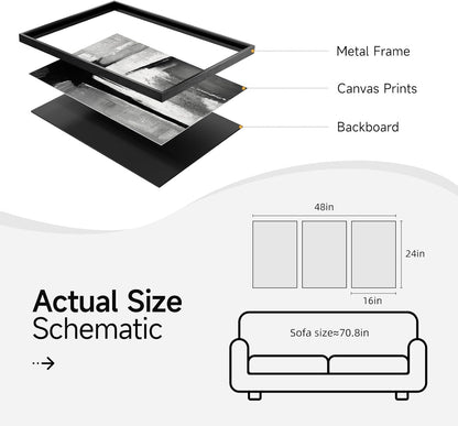 Large Framed Black and White Abstract Wall Art for Living Room, 3 Piece Big Modern Canvas Prints Paintings Artwork for Walls, Minimalist Abstract Art Pictures for Hallway, Office Wall Decor 24x36 In