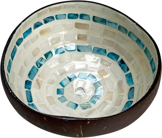 Handcrafted Natural Coconut Shell Bowl with Mother of Pearl Inlay–Versatile Decorative Storage for Home, Entryway, Table and Snacks,Gift for Her (Brown)
