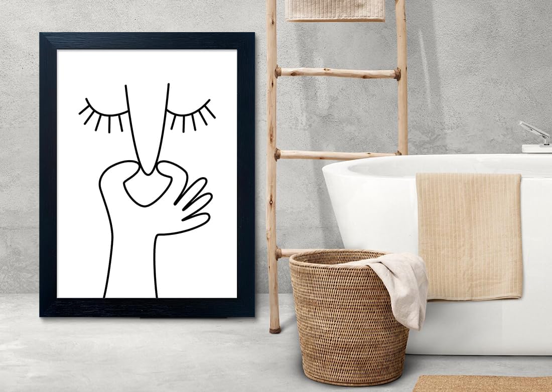 Bathroom Picture Wall Decor, Framed Black and White Bathroom Wall Art, Toilet Paper in Little Funny Raccoon's Hand Animal Canvas Print Painting