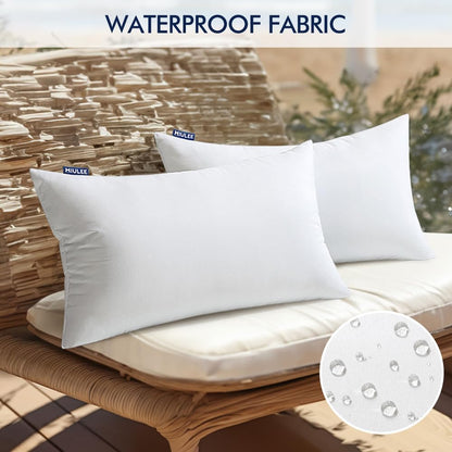 MIULEE Pack of 2 12x20 Inch Outdoor Pillow Inserts Waterproof Decorative Throw Pillow Insert, Rectangle Lumbar Garden Pillow Form for Patio Sofa Couch