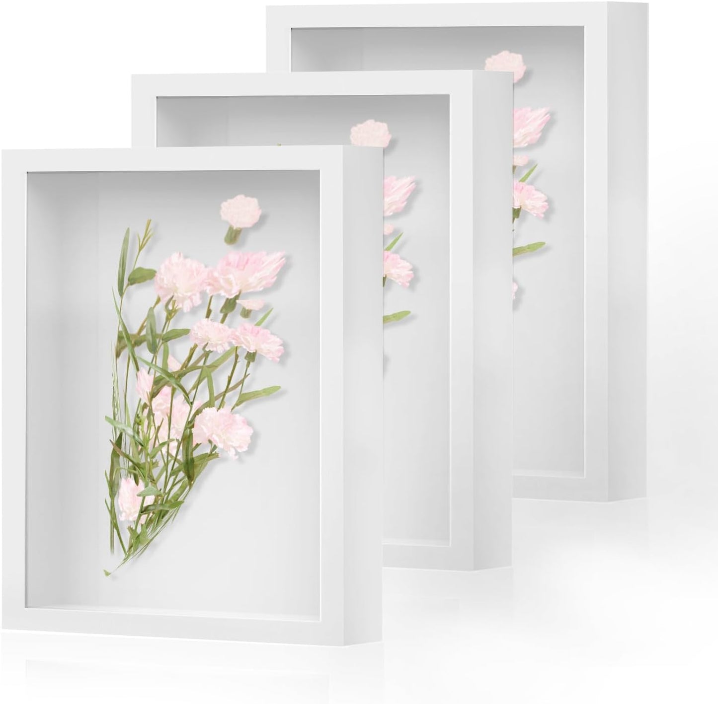 Shadow Box Frame 8x10 - 3 Pack Wood Deep Shadowbox with Glass Shadow Boxes Display Cases Suitable for Photos, Dried Flowers, Handicrafts Picture Frames for Wall (Black)
