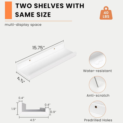 Heimlove Picture Ledge Shelf, Floating Shelves Set of 2, 24 Inches Picture Shelf for Wall with Ledge, Kids Bookshelf Wall Mounted for Living Room Bedroom Decor Books Photo Frames - White