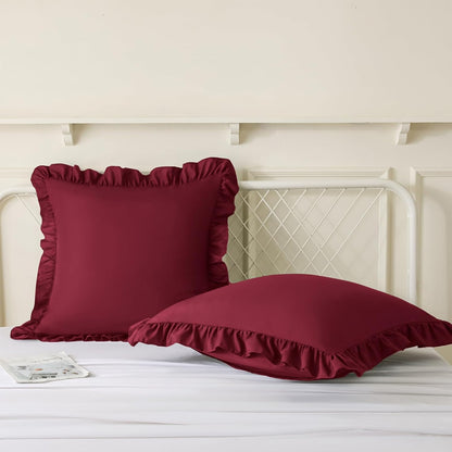KKJIAF Ruffle Pillow Cases 26x26 Inches, White Square Ruffled Pillow Covers Set of 2, Microfiber Wrinkle Resistant Pillow Shams with Envelope Closure for Sofa Bed Living Room