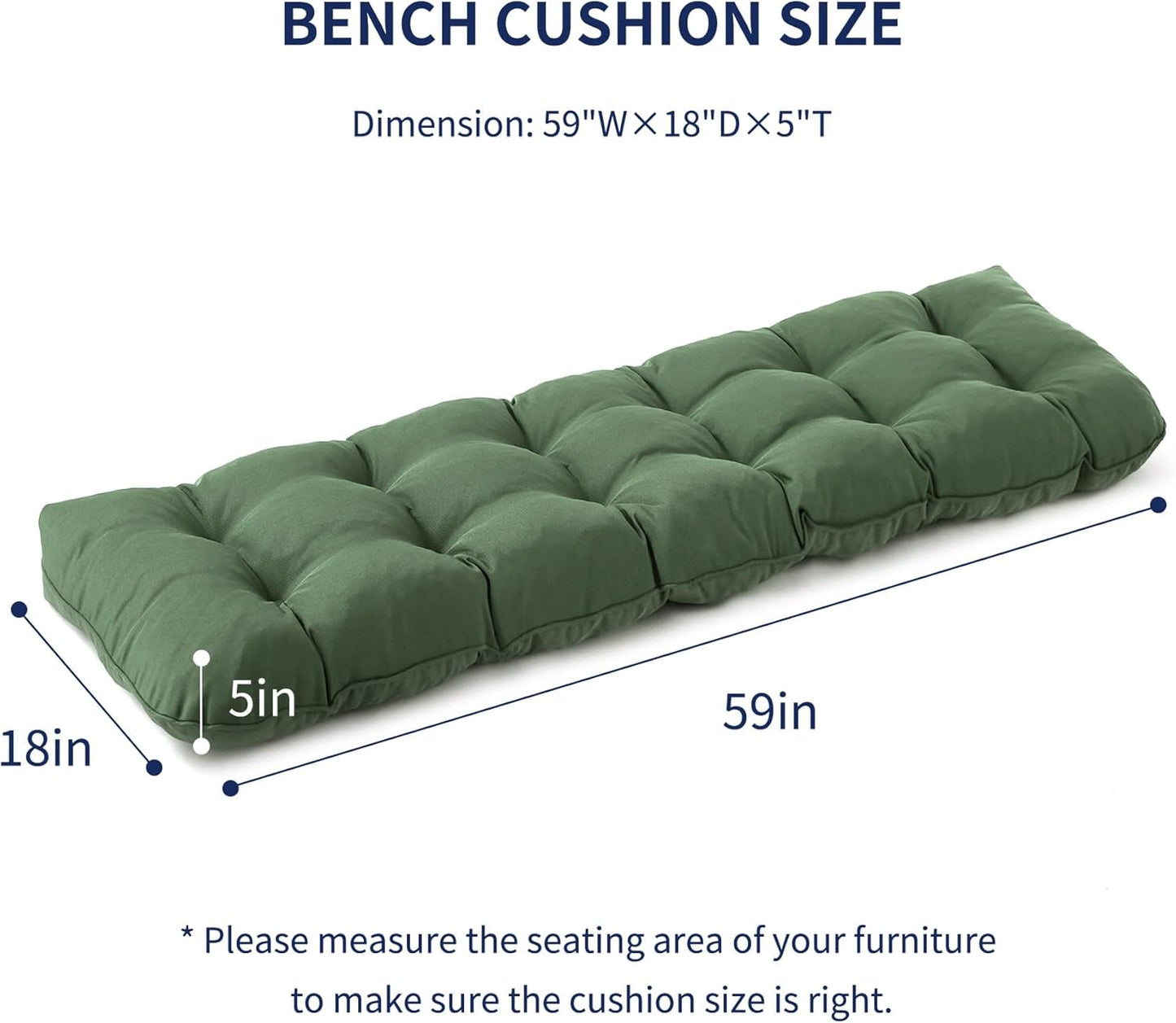 IPYNBAP Outdoor Bench Cushion, 48x18x5 Inch, Waterproof Bench Cushion for Outdoor/Indoor Furniture, Tufted Patio Bench Seat Cushion, Fade Resistant Outdoor Cushions for Porch Swing Couch, Navy Blue