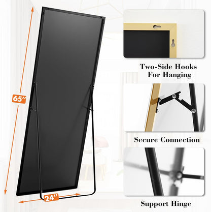 DUMOS Full Length Mirror 64"x21" Full Body Floor Mirror for Bedroom or Cloakroom, Can Stand Alone, Hang or Lean Against Wall, Tall Wall Mirror with Stand, Black