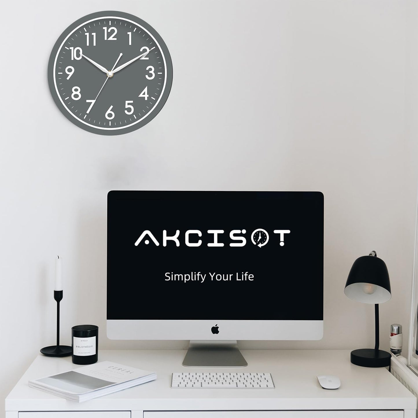 AKCISOT Wall Clock, Modern Small Wall Clocks Battery Operated 8 Inch, Silent Non-Ticking Analog Classic for Office, Home, Bathroom, Kitchen, Bedroom, School(Black)