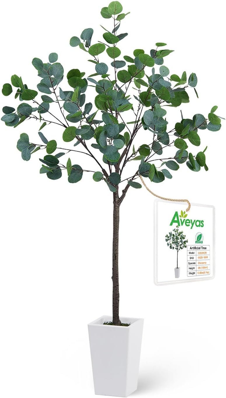 Aveyas 7ft Artificial Olive Tree for Home Decor, 7 Feet Large Faux Plant Fake Skinny Silk Trees with Pot for Indoor Outdoor House Living Room Office (7 ft Tall Including Raised Pot)