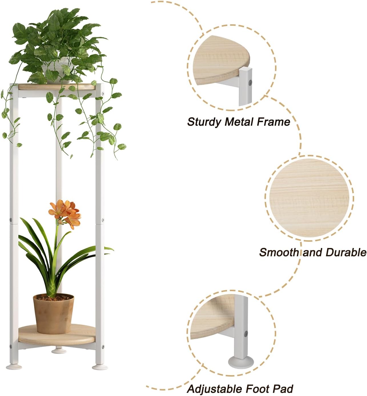 Plant Stand Indoor Corner Tall 2 Tier Metal Modern Flower Storage Plant Shelf Holder for Living Room Balcony Garden,Black (2 Tier-Black Round)