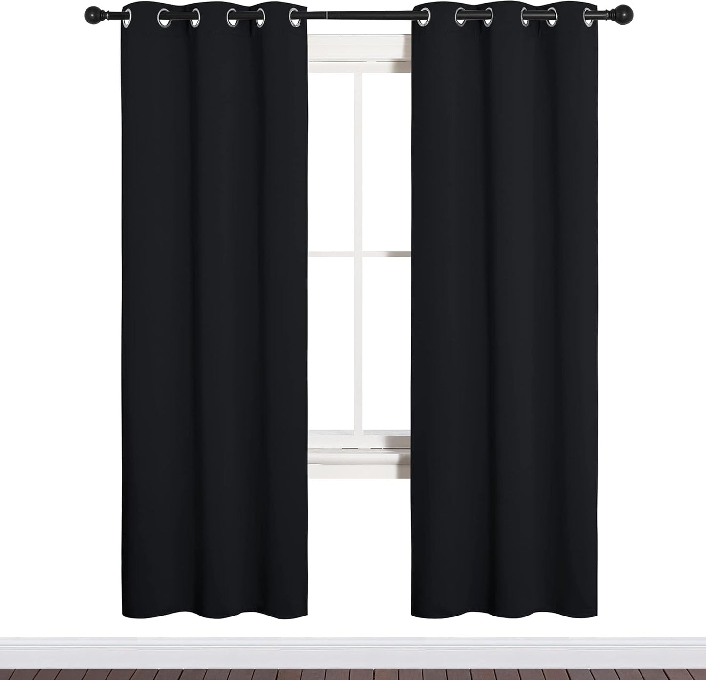 NICETOWN Halloween Pitch Black Solid Thermal Insulated Grommet Blackout Curtains/Drapes for Bedroom Window (2 Panels, 42 inches Wide by 63 inches Long, Black) - Colors E