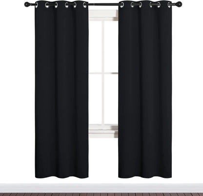 NICETOWN Halloween Pitch Black Solid Thermal Insulated Grommet Blackout Curtains/Drapes for Bedroom Window (2 Panels, 42 inches Wide by 63 inches Long, Black) - Colors E
