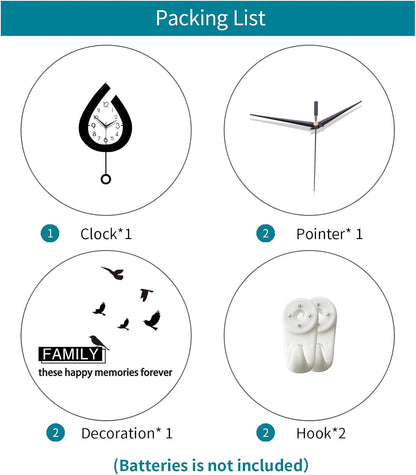 Decorative Wall Clock for Living Room Decor Large Modern Wall Clocks with Pendulum Battery Operated for Bedroom Office Kitchen Home Small Black Silent Wall Clock Non Ticking 11.8*22.4 Inch