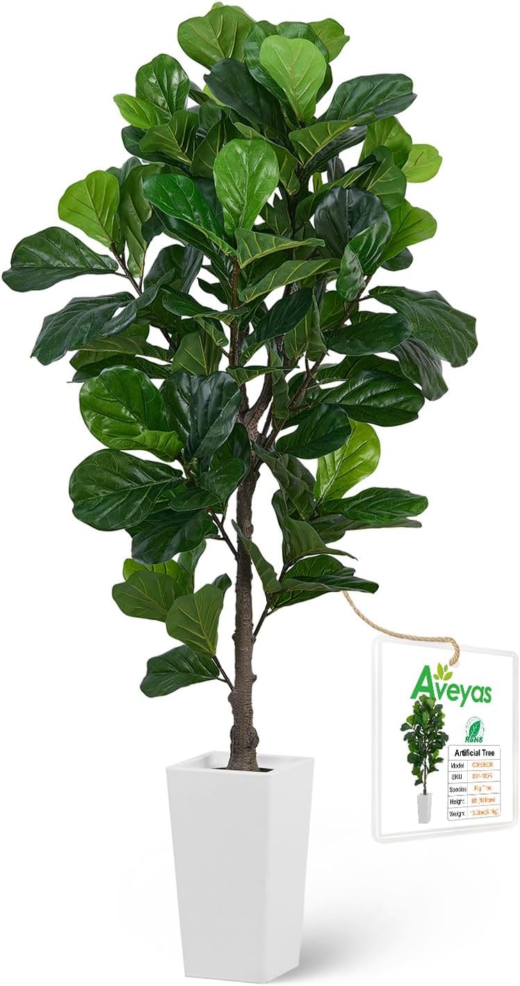 Aveyas 7ft Artificial Olive Tree for Home Decor, 7 Feet Large Faux Plant Fake Skinny Silk Trees with Pot for Indoor Outdoor House Living Room Office (7 ft Tall Including Raised Pot)