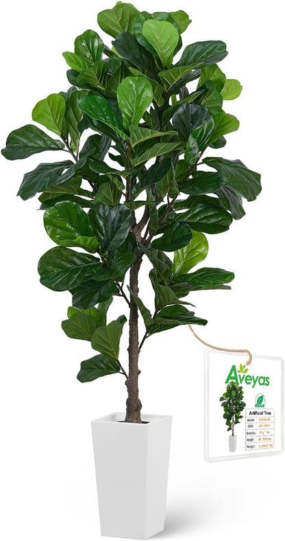 Aveyas 7ft Artificial Olive Tree for Home Decor, 7 Feet Large Faux Plant Fake Skinny Silk Trees with Pot for Indoor Outdoor House Living Room Office (7 ft Tall Including Raised Pot)