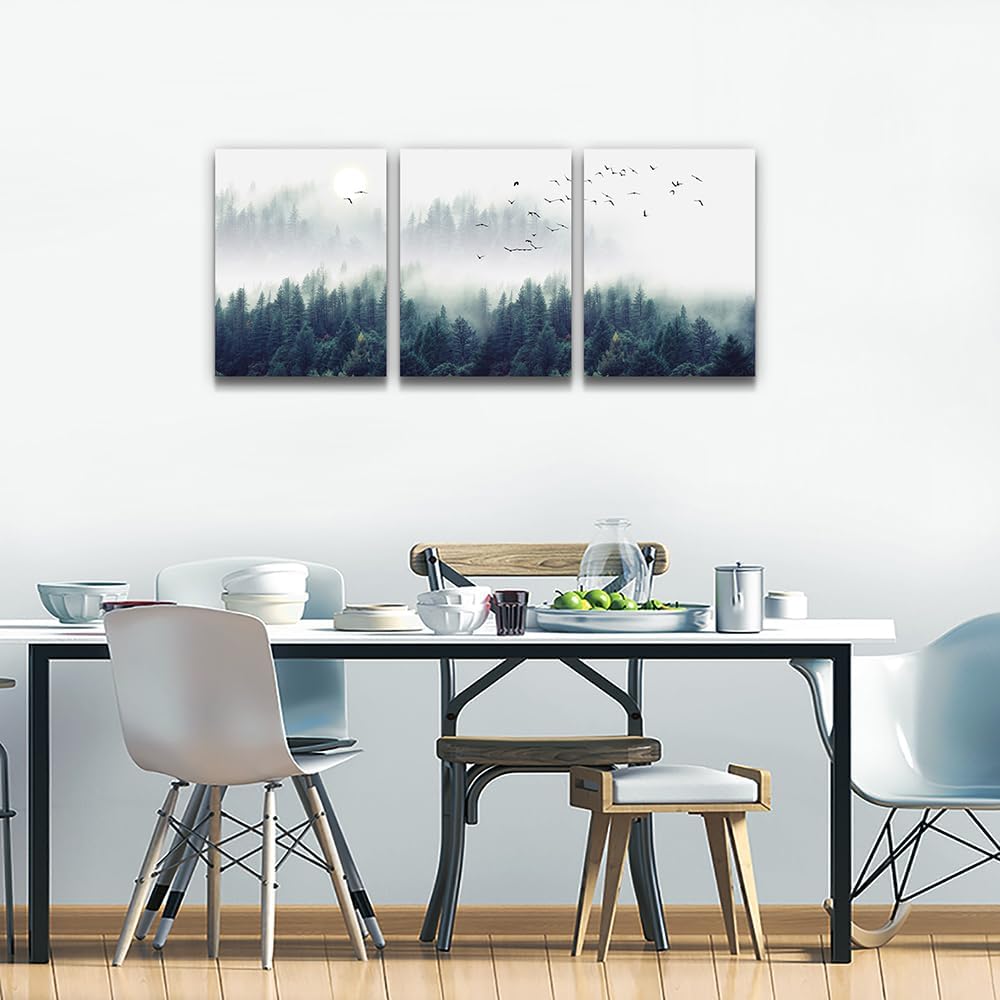 MHARTK66 Wall Art for Living Room Modern Wall Decor for Bedroom Office Decor Abstract Mountain Forest Landscapes Ink Painting 3 Piece Framed Canvas Art Prints Ready to Hang Wall Pictures Home Decor