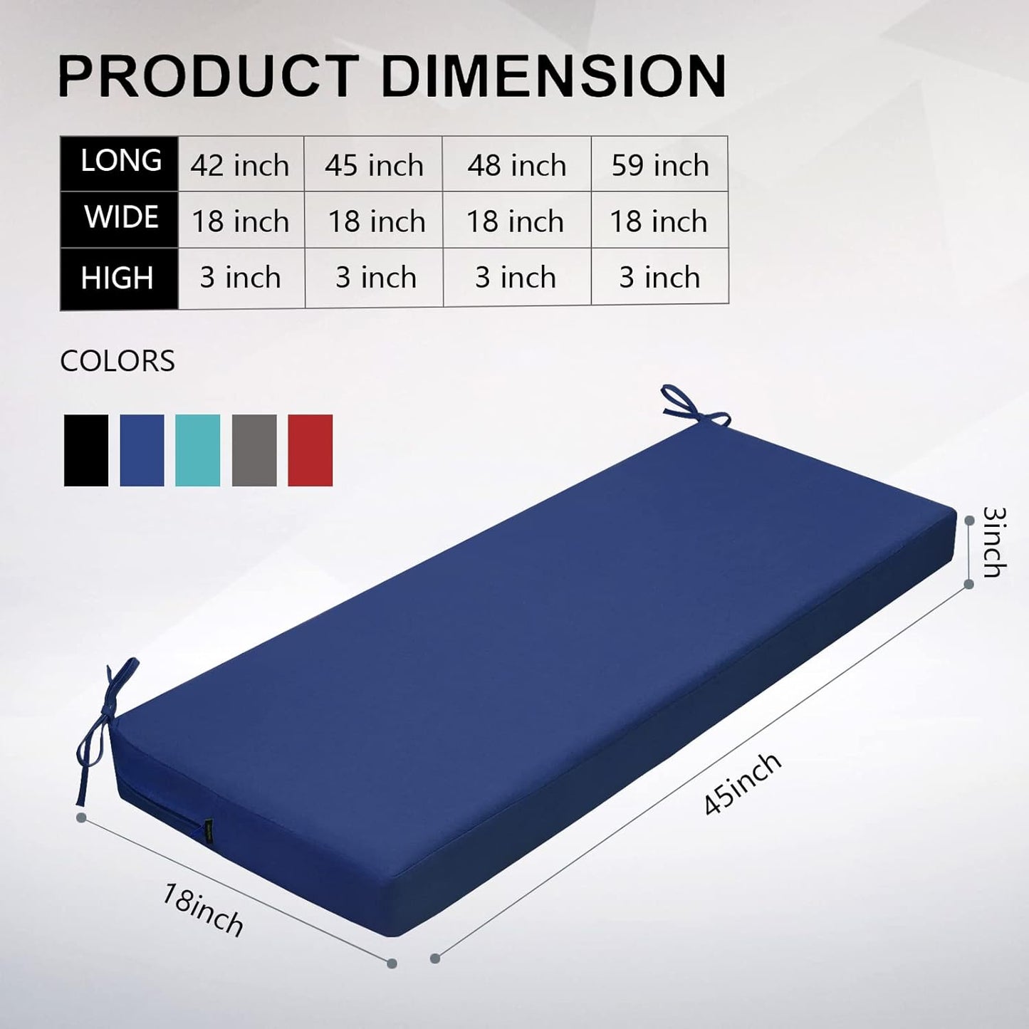 idee-home Outdoor Bench Cushion Waterproof, Bench Cushions for Outdoor Furniture, Patio Porch Swing Replacement Seat Pad with Ties for Garden Backyard, 48 x 18 Inch Red