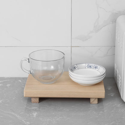 zoocatia Small Wood Tray Pedestal Stand Farmhouse Bathroom Decor Decorative Wooden Riser Kitchen Soap Dish Holder for Vanity, Counter, Sink, Brown