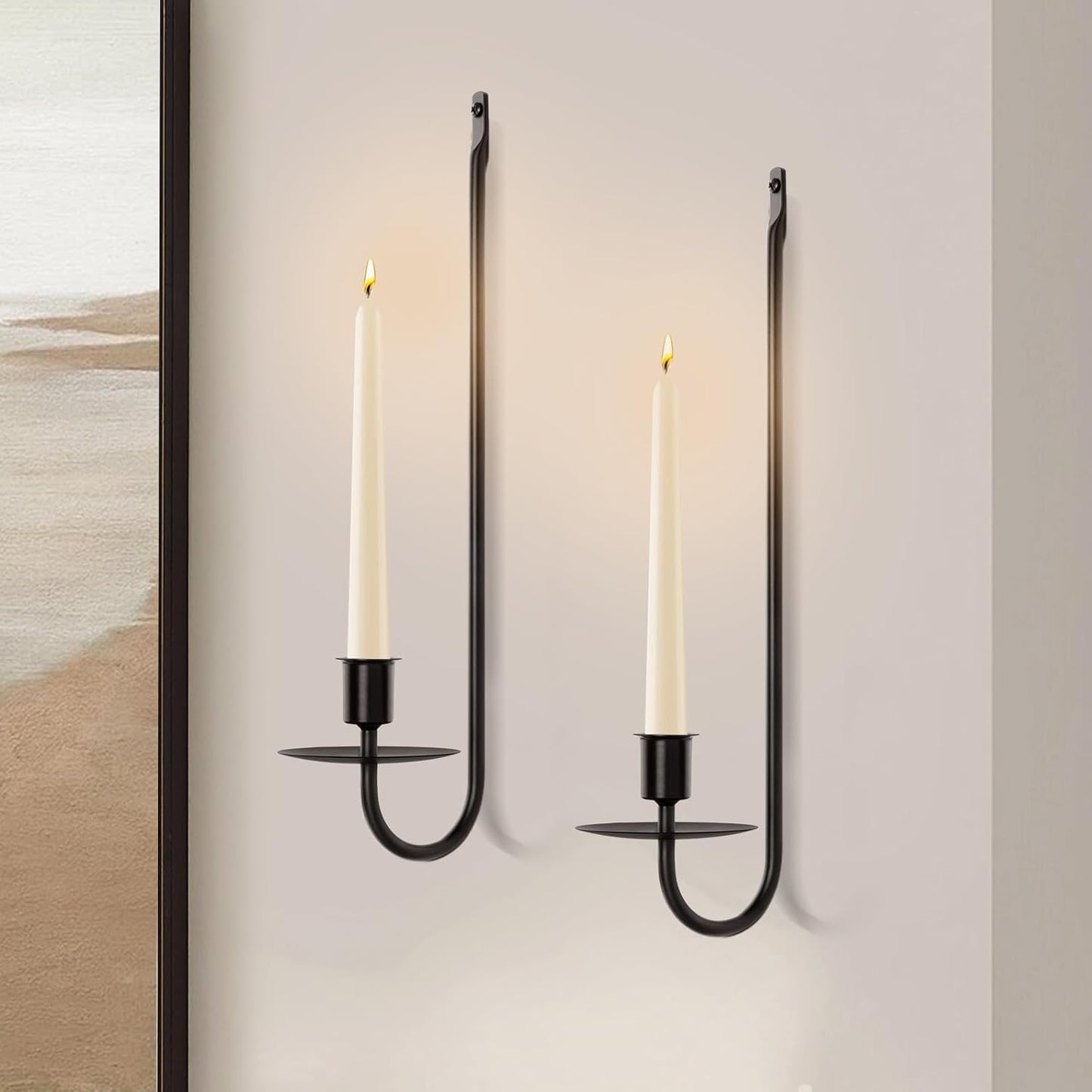 Candle Sconces Set of 2, Taper & Pillar Wall Candle Holder, 13.2 Inch Black Wall Sconces Set of Two, Decor for Entryway, Stair Corner, Living Room, Gifts for Men Women Mom or Dad
