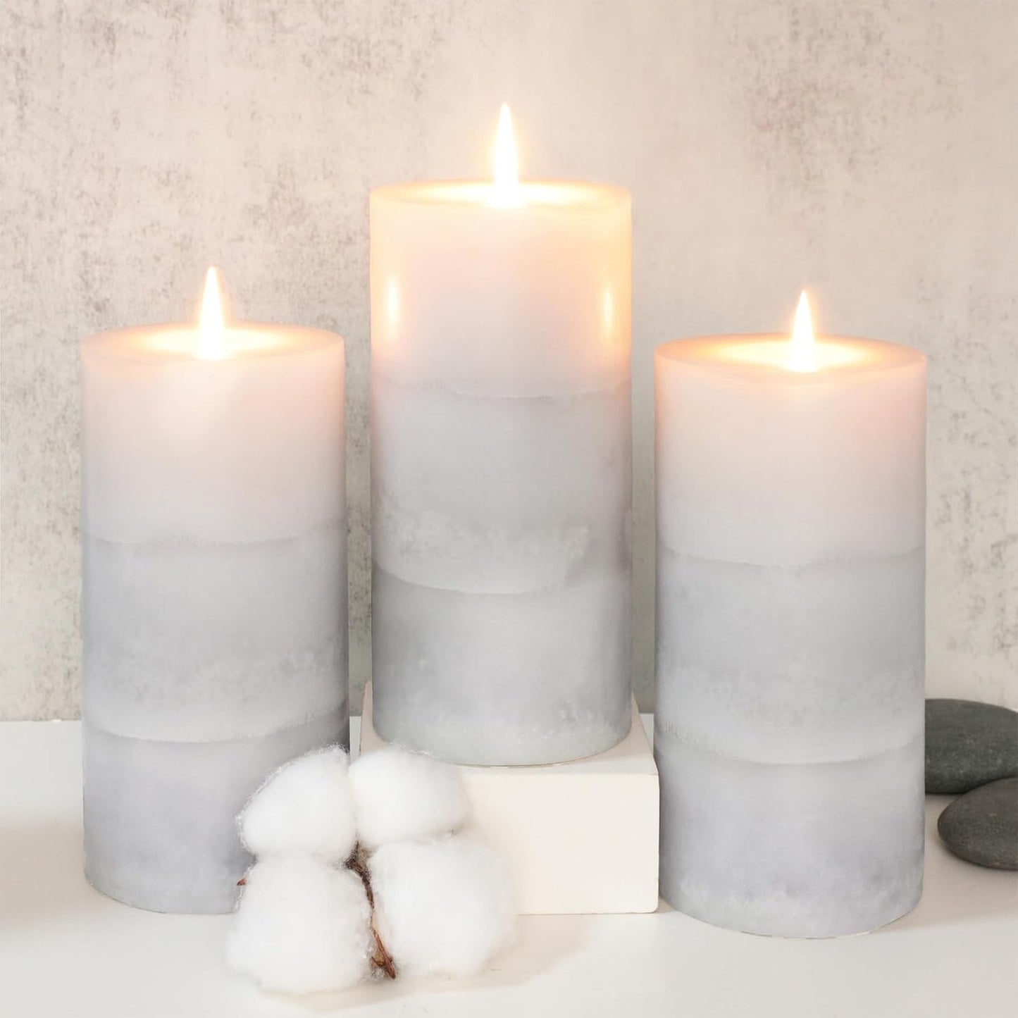 Pillar Candles Vanilla Cupcake Scented Immeiscent Aromatherapy Candle 50+ Hours Clean Burning Long Lasting Mottled Layered Candles for Home Scented SPA Restaurant Set of 3