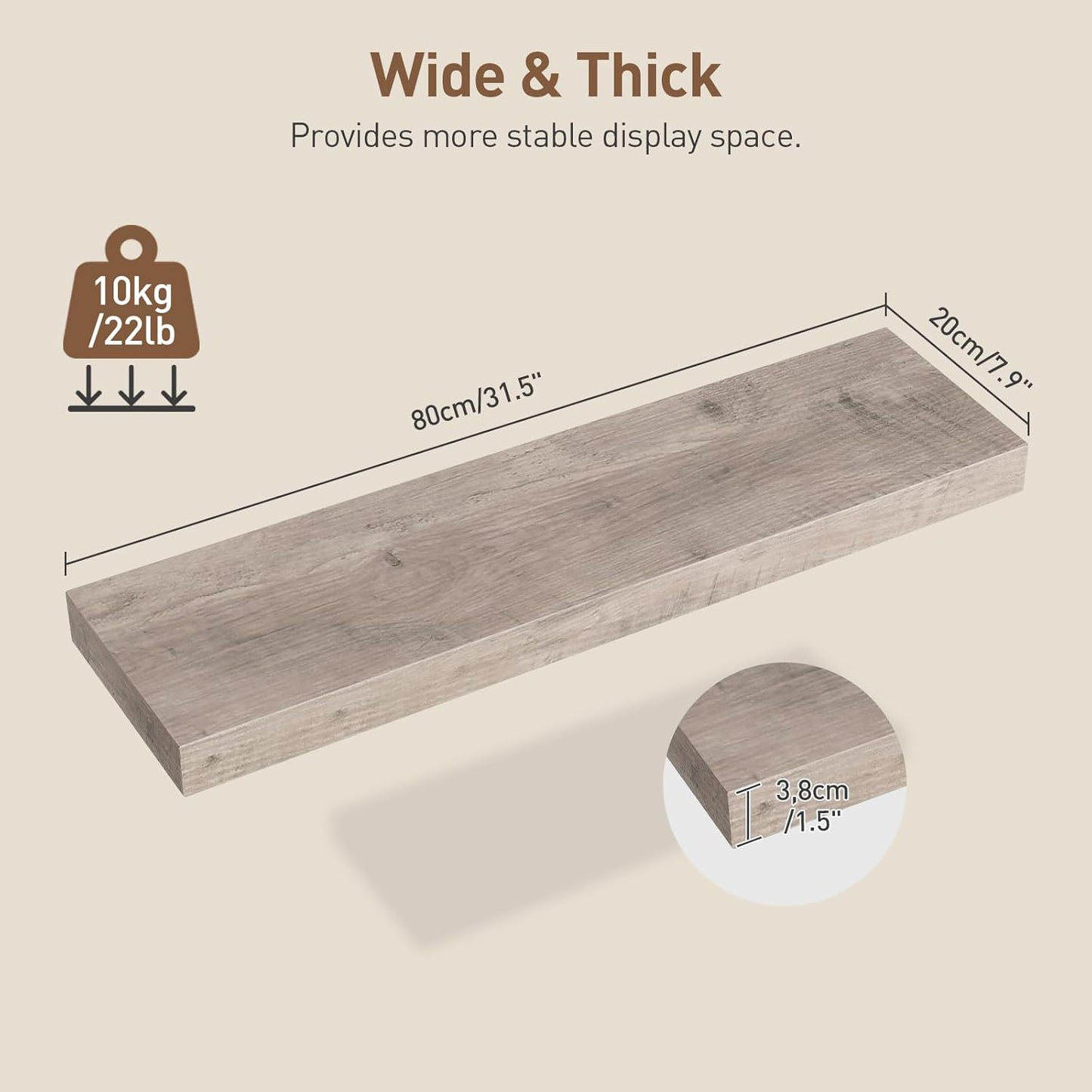 RALGEND Floating Shelves for Wall, 1.5" Thick Wall Shelf Set of 3 with Invisible Brackets, L31.5 x W7.9 Hanging Shelves Farmhouse Home Decor for Bathroom, Living Room, Bedroom, Rustic Brown 8301BJP3BF