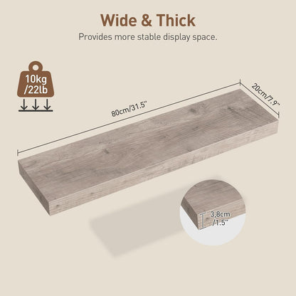RALGEND Floating Shelves for Wall, 1.5" Thick Wall Shelf Set of 3 with Invisible Brackets, L31.5 x W7.9 Hanging Shelves Farmhouse Home Decor for Bathroom, Living Room, Bedroom, Rustic Brown 8301BJP3BF