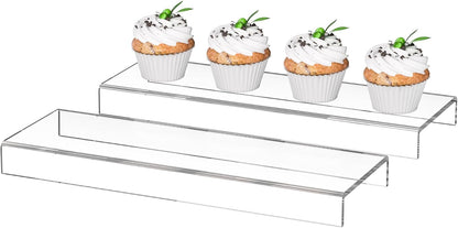 Sezanrpt Acrylic Shelf Riser 12x4.7x3 pack of 2, Desktop Rectangular Acrylic Tray Pedestal Stand for Funko Pop Figure, Bags, 12x4.7x3 Inch