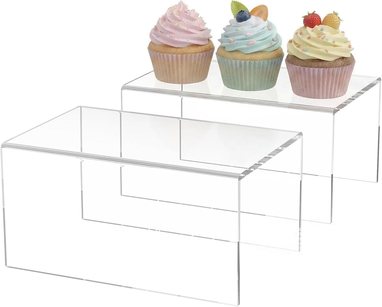 Sezanrpt Acrylic Shelf Riser 12x4.7x3 pack of 2, Desktop Rectangular Acrylic Tray Pedestal Stand for Funko Pop Figure, Bags, 12x4.7x3 Inch