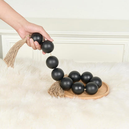 OMISHE Extra Large Wood Bead Garland with 2" Diameter Wooden Beads, 25.5" Long Rustic Farmhouse Decorative Wooden Beads Garland with Tassels, Boho Decorations for Home Table Mantle, Black