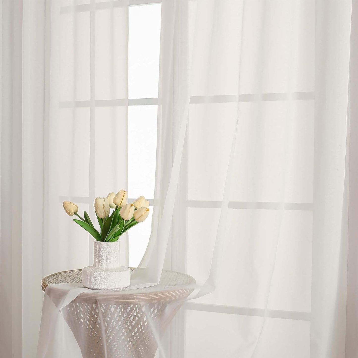 Chyhomenyc Sheer White Valances for Windows 2 Pack, Small Window Curtains for Living Room Bathroom Cafe Laundry Basement, Modern Top Dual Rod Pocket Voile Curtain, 42W x 14L inches, White - Colors C