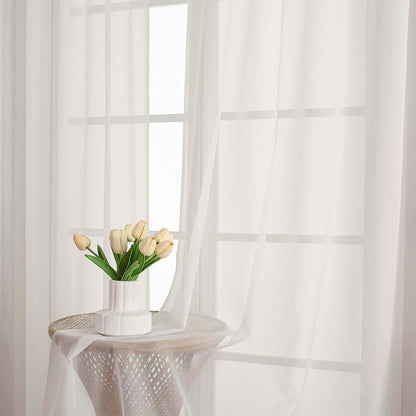 Chyhomenyc Sheer White Valances for Windows 2 Pack, Small Window Curtains for Living Room Bathroom Cafe Laundry Basement, Modern Top Dual Rod Pocket Voile Curtain, 42W x 14L inches, White - Colors C
