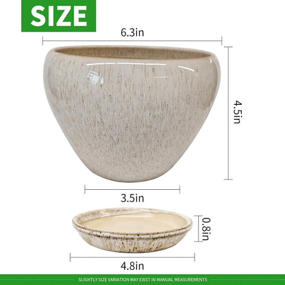 Deep Dream 6 Inch Plant Pots- Ceramic Planter Pot with Drainage Hole and Saucer, Round Flower Pot for Indoor Outdoor Succulent, Snake Plants and Cactus, Blue