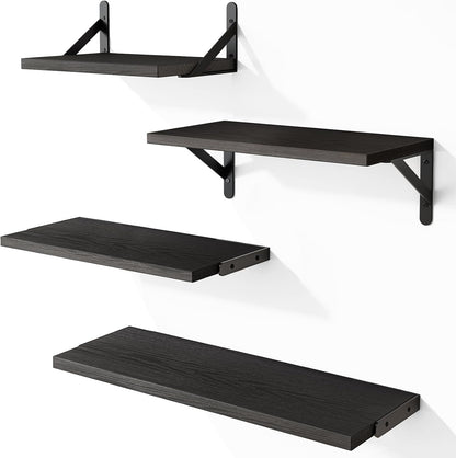 YGEOMER Floating Shelves for Wall, Different Sizes Dark Carbonized Brown Wall Shelves for Living Room, Bathroom, Bedroom, Kitchen, Home Decor (Set of 4)