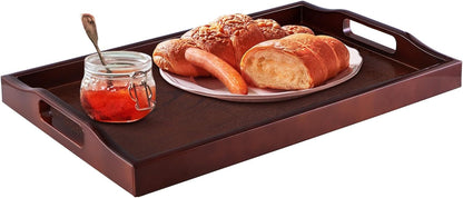 MDLUU Plastic Serving Tray, Ottoman Tray with Cutout Handles, Rectangle Butler Tray for Breakfast in Bed, Coffee Table Decor, Party (Black)