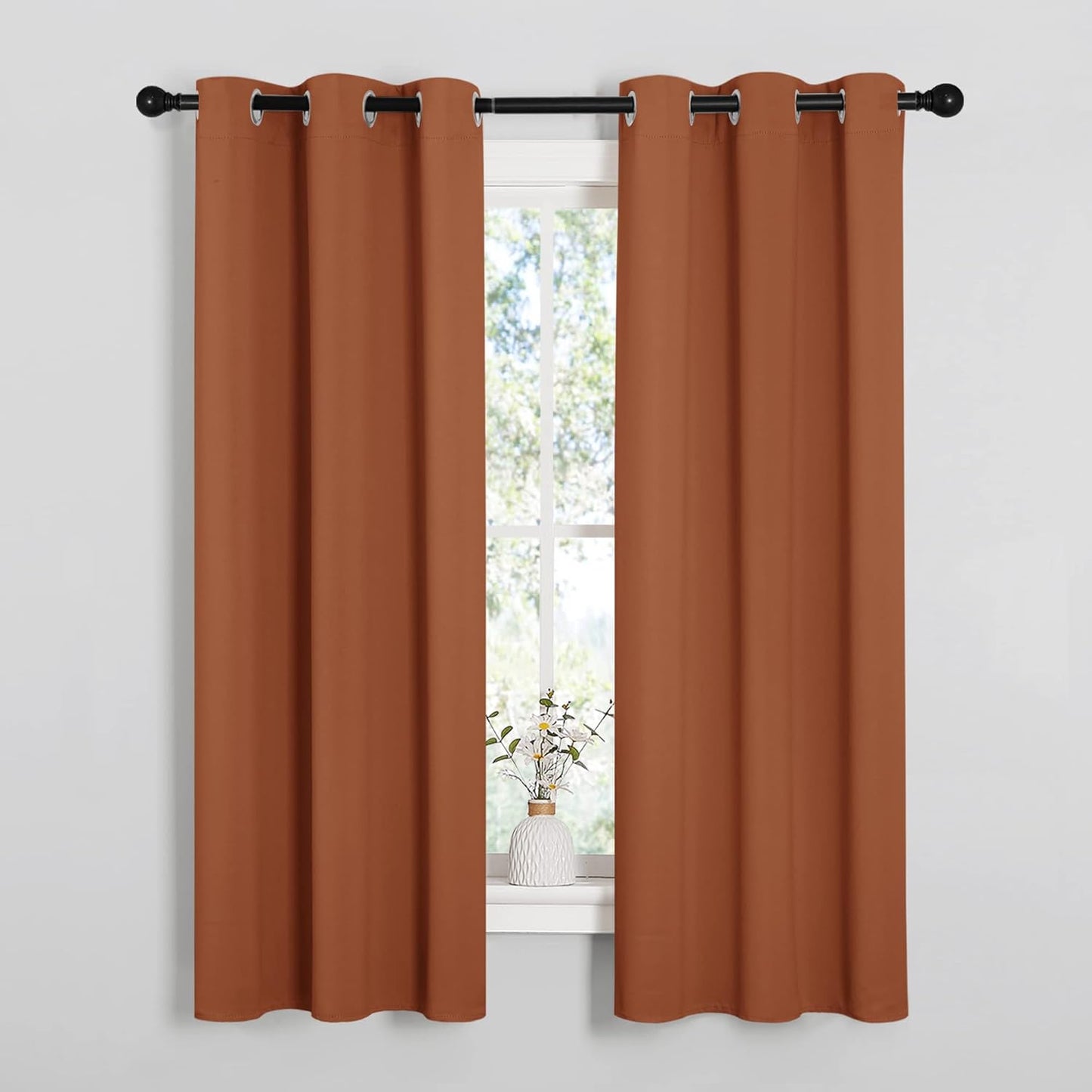 NICETOWN Halloween Pitch Black Solid Thermal Insulated Grommet Blackout Curtains/Drapes for Bedroom Window (2 Panels, 42 inches Wide by 63 inches Long, Black) - Colors B