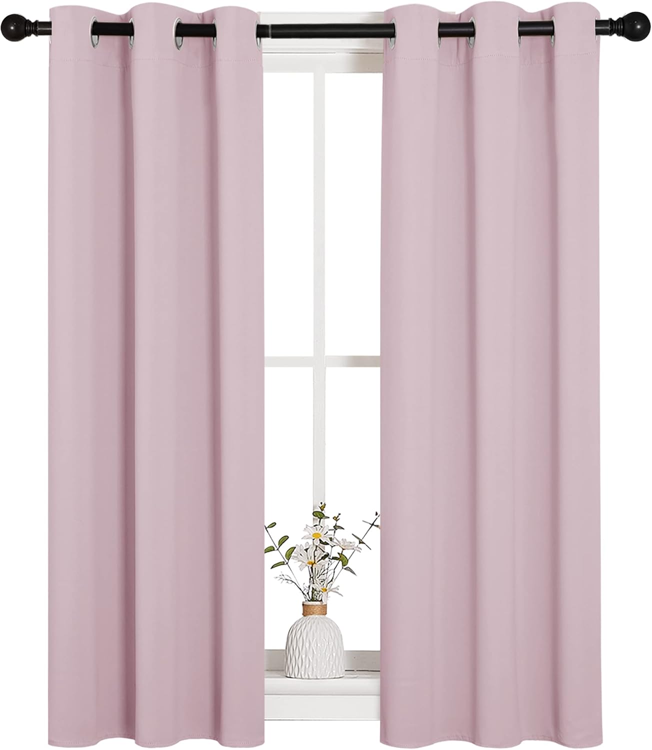 NICETOWN Halloween Pitch Black Solid Thermal Insulated Grommet Blackout Curtains/Drapes for Bedroom Window (2 Panels, 42 inches Wide by 63 inches Long, Black) - Colors B