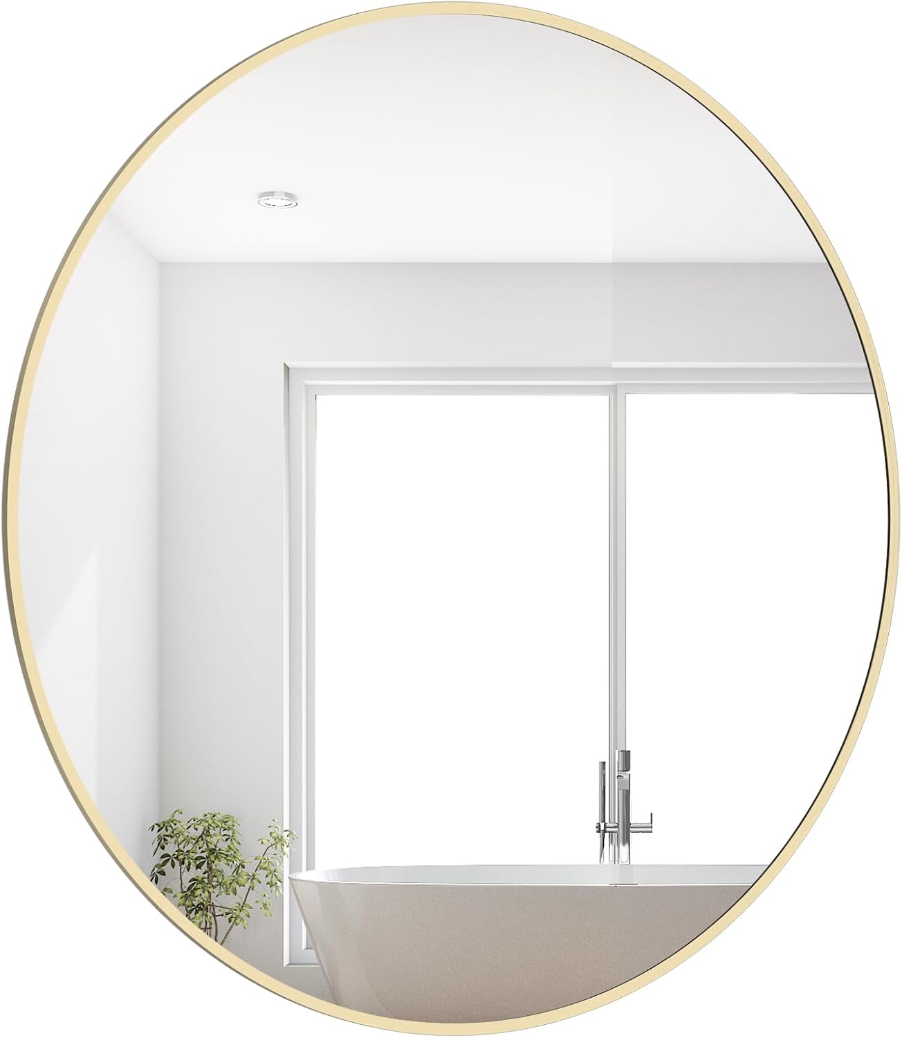 WallBeyond Wood Round Mirror with Wood Frame 24 inch Circle Wall Mirror for Bathroom Round Wall Mirror for Wall Decor, Vanity, Entryway Living Room (Walnut)