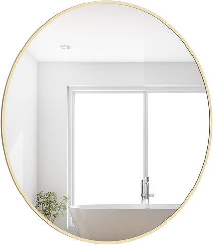 WallBeyond Wood Round Mirror with Wood Frame 24 inch Circle Wall Mirror for Bathroom Round Wall Mirror for Wall Decor, Vanity, Entryway Living Room (Walnut)