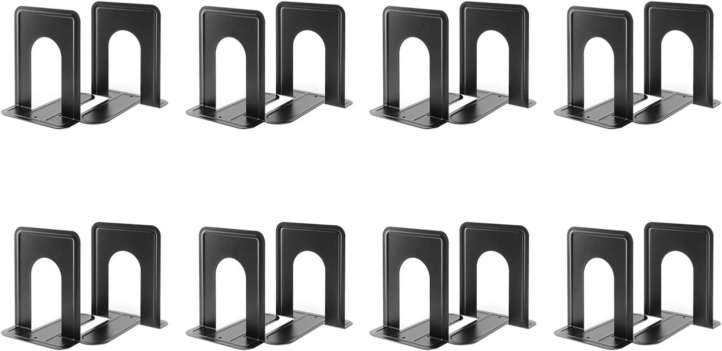 MaxGear Premium Matte Painted Book Ends, Heavy Duty and Sturdy Bookends for Shelves, Office Non-Skid Metal Book End Stopper for Books/CDs/DVDs, 6 x 4.6 x 6 in, Black, 2 Pairs/4 Pieces, Large
