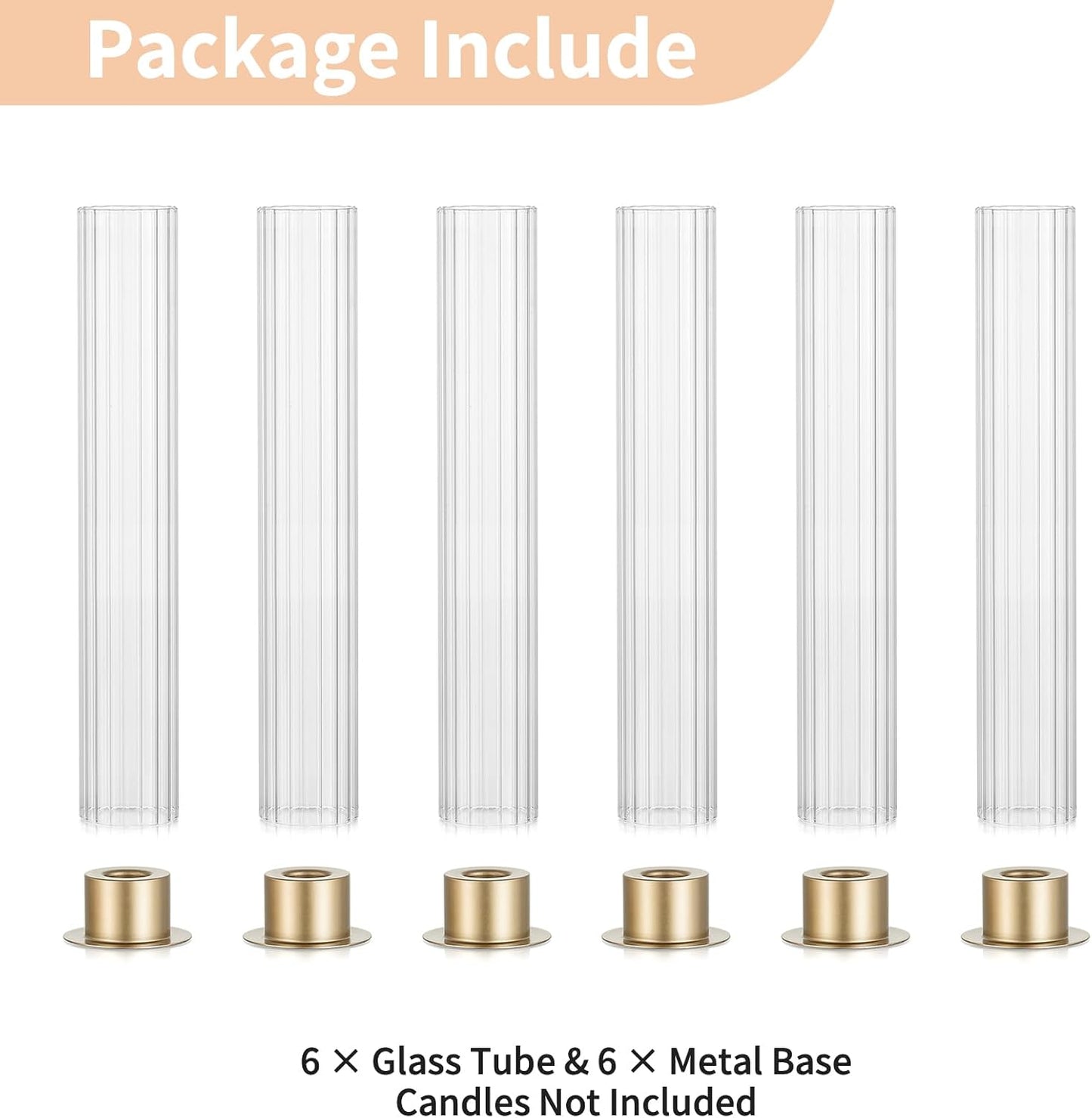 NUPTIO Hurricane Candle Holder for Centerpiece: Set of 10 Metal Taper Candle Holders with Fluted Glass Cylinders - Gold Candlestick Holders Bulk for Outdoor Party Dinner Wedding Table Decoration