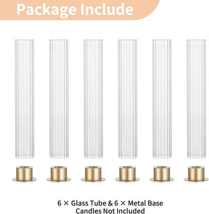 NUPTIO Hurricane Candle Holder for Centerpiece: Set of 10 Metal Taper Candle Holders with Fluted Glass Cylinders - Gold Candlestick Holders Bulk for Outdoor Party Dinner Wedding Table Decoration
