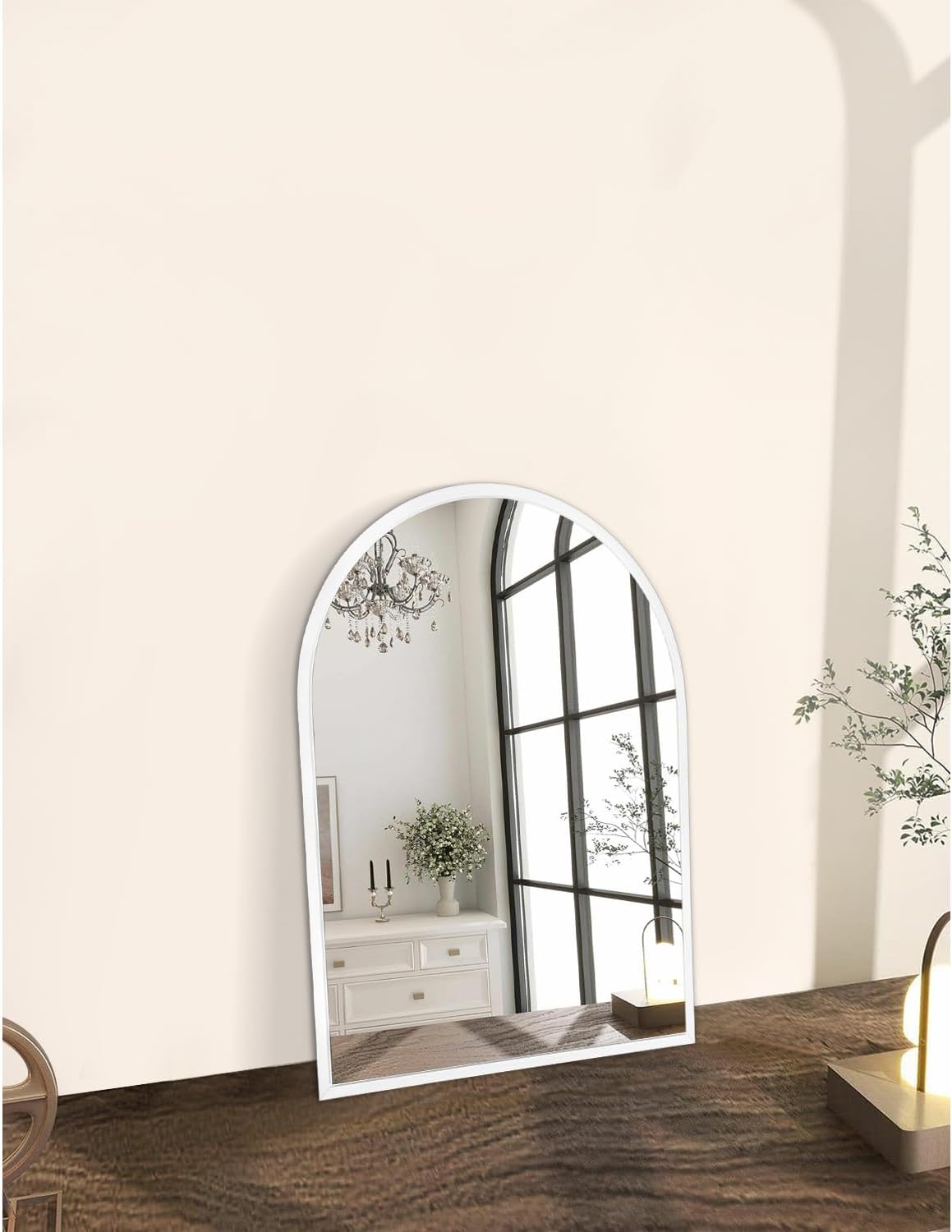 Black Arched Wall Mirror Aluminum Alloy Frame Bathroom Mirror Brushed Metal Vanity Wall Mounted Mirror for LivingRoom Bedroom Entryway Room Home Decor 16"x12"
