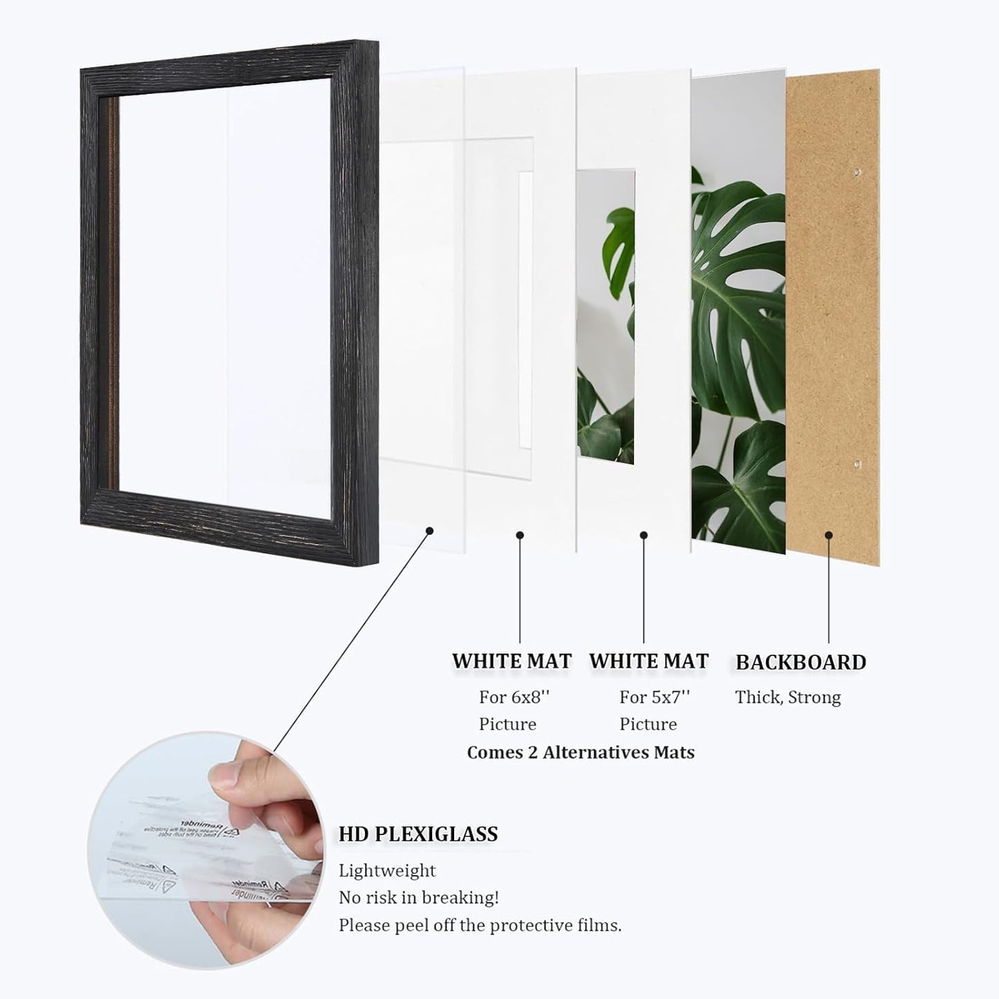 Egofine 8x10 Picture Frames Set of 4, Made of Solid Wood Covered by Plexiglass 4x6 and 5x7 with Mat or 8x10 without Mat, for Table Top Display and Wall Mounting Photo Frame Black
