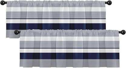 Emvency 2 Pack Dark Grey Valances Window Treatments, Gray Striped Abstract Blackout Drapes Adjustable Curtain for Windows Living Room Kitchen Over Sink, 52x18 Inch Rod Pocket Valances