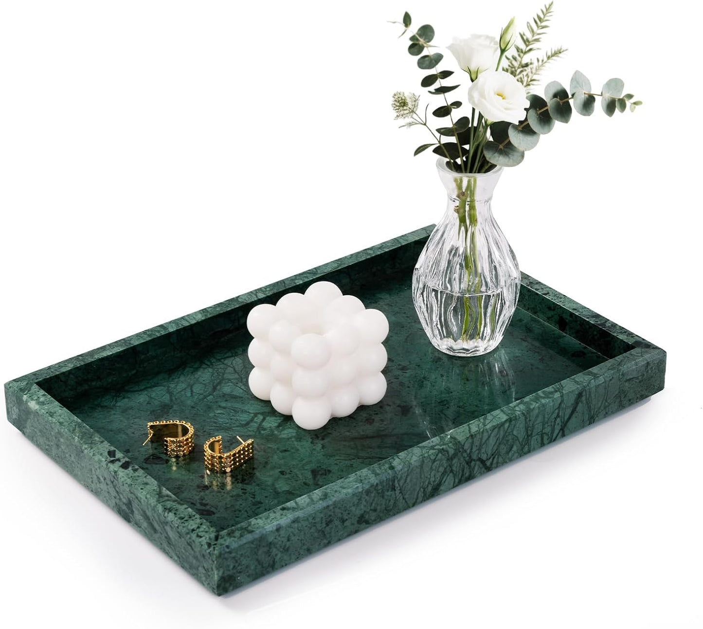 Marble Bathroom Tray for Countertop & Home Decor, Natural Decorative Marble Tray for Jewelry & Perfume Organizer, Luxury Stone Vanity Trays for Dresser, Kitchen Counter, 12" x 8", Gray Black