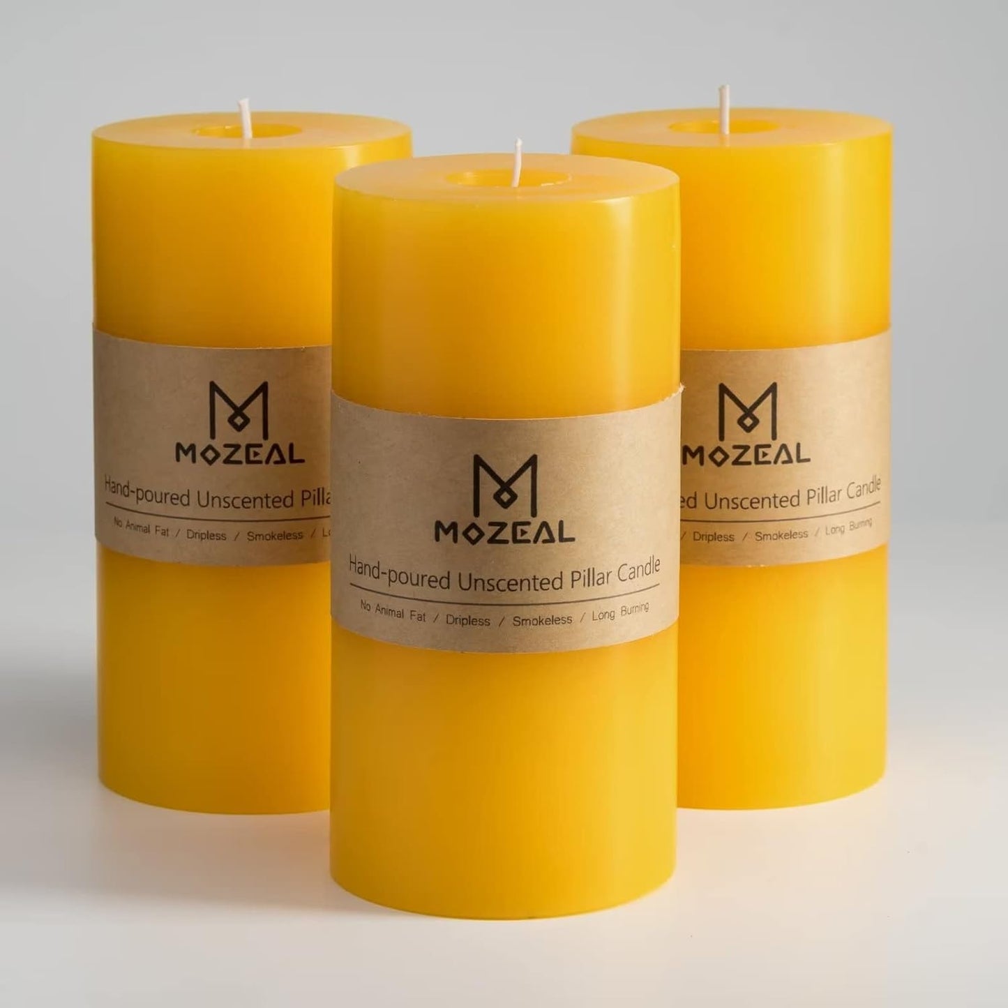 MOZEAL 3" x 4" Hand-Poured Unscented Candle,Dripless Pillar Candle Set of 3,Long Clean Burning,Approx 72 Hours Burn Time,Rustic Country Style,Wedding,Dinner,Christmas and Home Decor,White