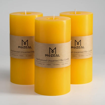 MOZEAL 3" x 4" Hand-Poured Unscented Candle,Dripless Pillar Candle Set of 3,Long Clean Burning,Approx 72 Hours Burn Time,Rustic Country Style,Wedding,Dinner,Christmas and Home Decor,White