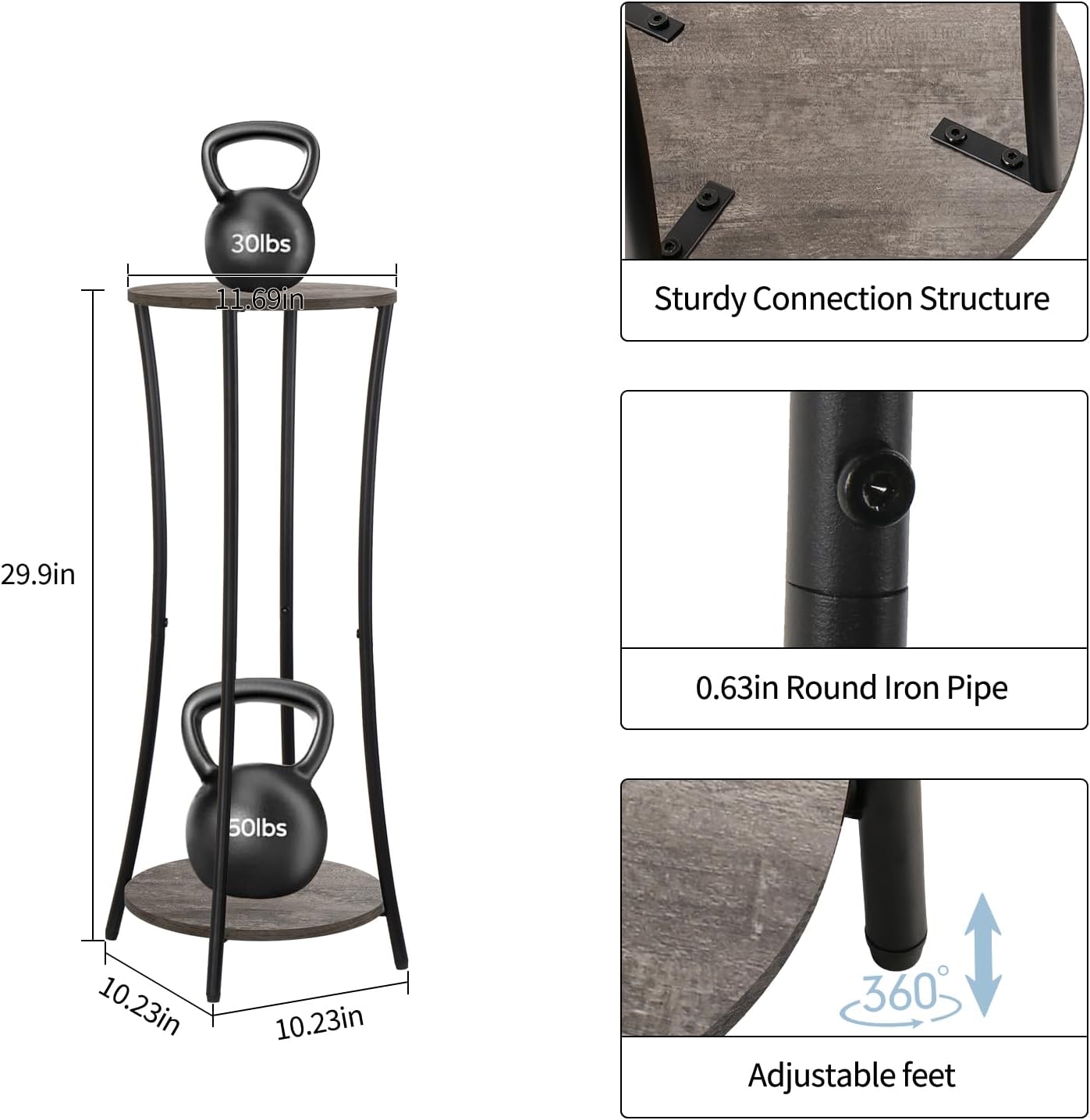 YINMIT Plant Stand Indoor,2 Tier Round Potted Holder Rack,Flower Pot Stand Shelf,Round Supports Rack,Corner Plant Shelf for Balcony Garden Patio Living Room,Brown